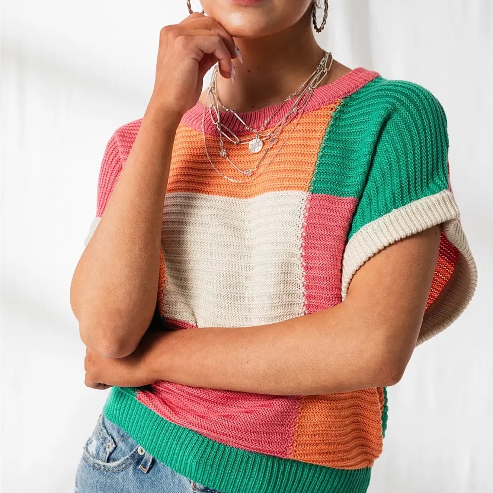 Checkered Dolman Patchwork Sweater
